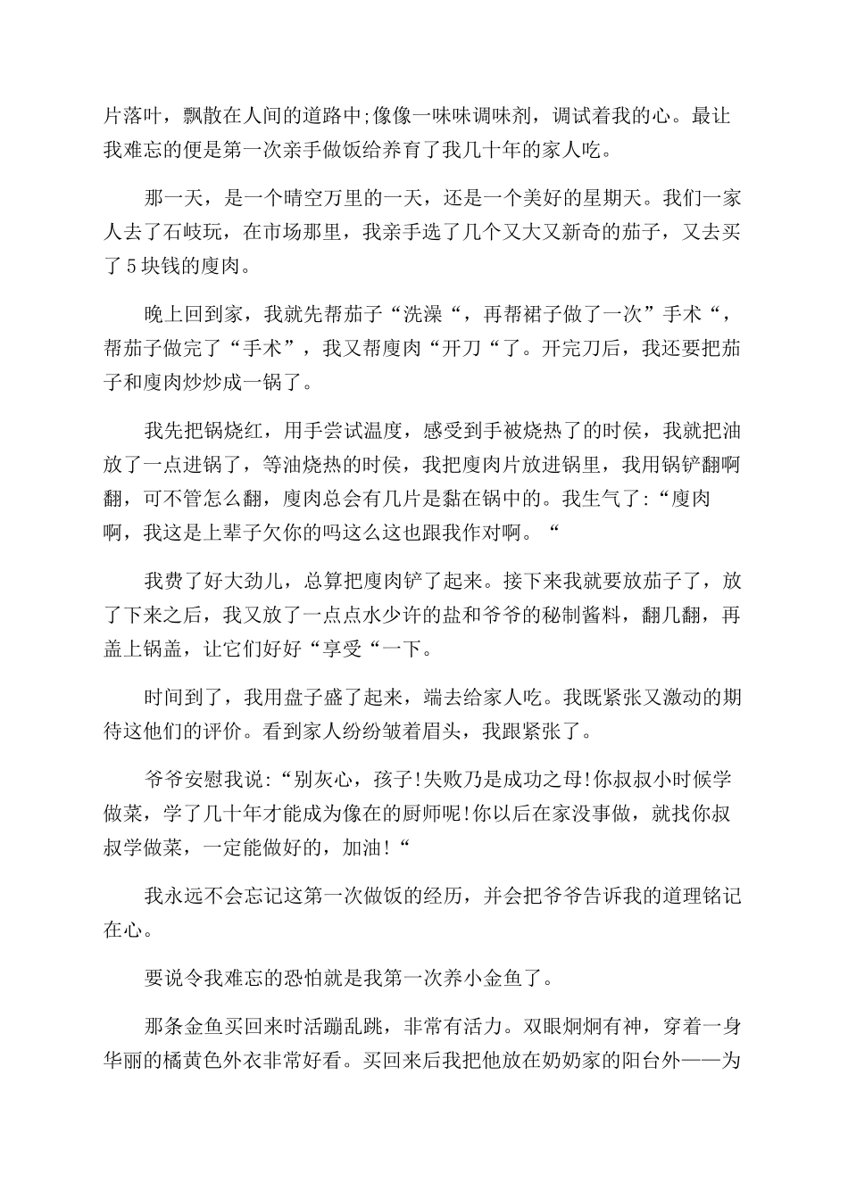 难忘的第一次作文范文600字2024文档_第2页