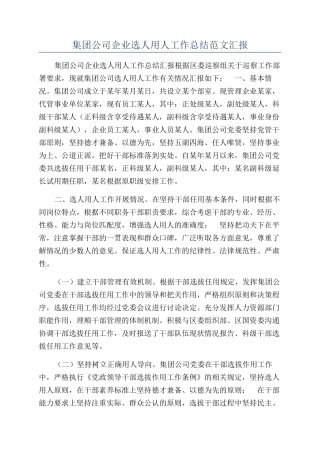 集团公司企业选人用人工作总结范文汇报