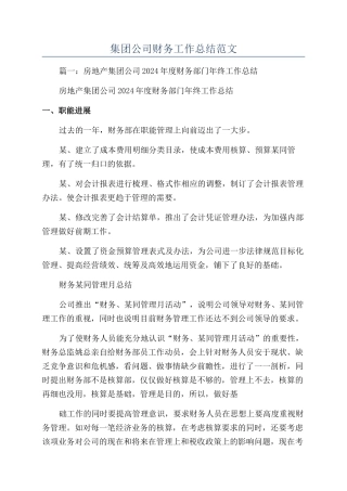 集团公司财务工作总结范文