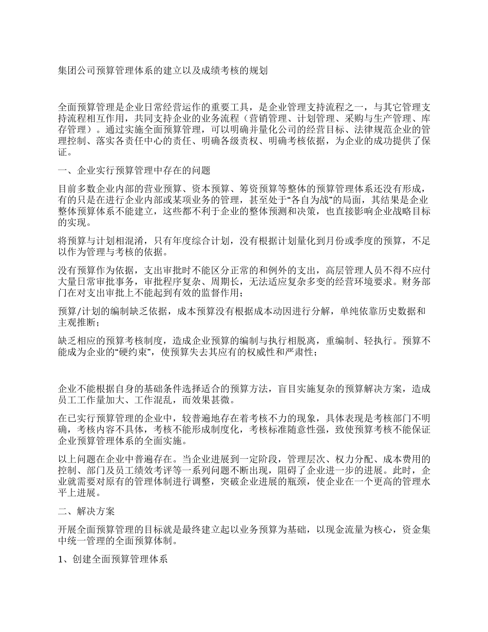 集团公司预算管理体系的建立以及成绩考核的规划_第1页