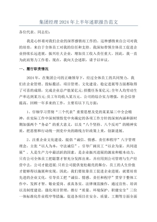 集团经理2024年上半年述职报告范文