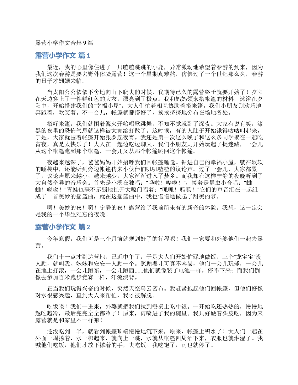 露营小学作文合集9篇_第1页
