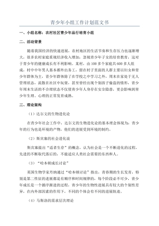 青少年小组工作计划范文书