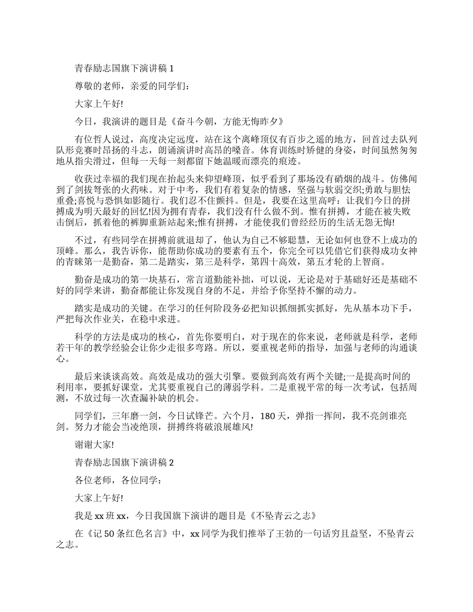 青春励志国旗下的演讲稿五篇_第1页