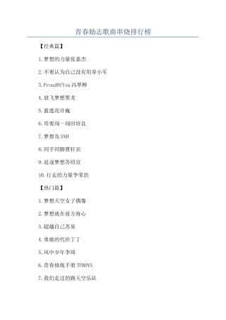 青春励志歌曲串烧排行榜