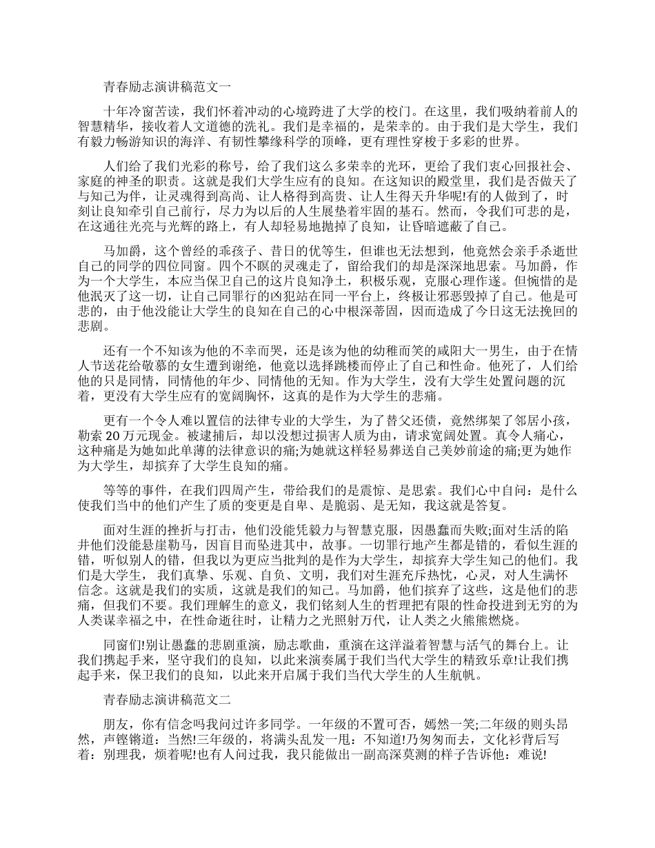 青春励志演讲稿范文三篇_第1页