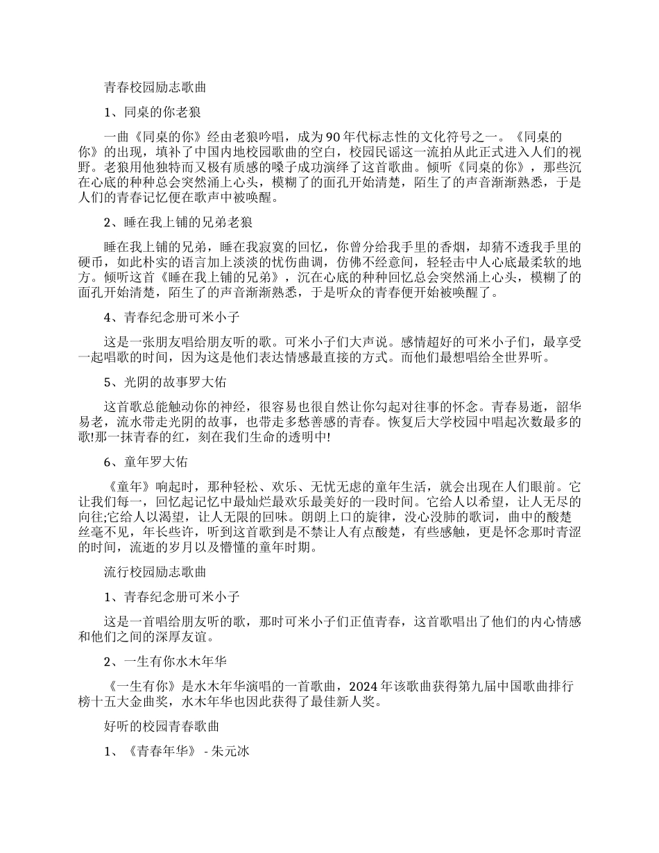 青春校园励志歌曲排行榜_第1页