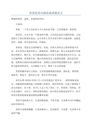 青春的责任精彩演讲稿范文