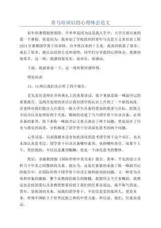 青马培训后的心得体会范文