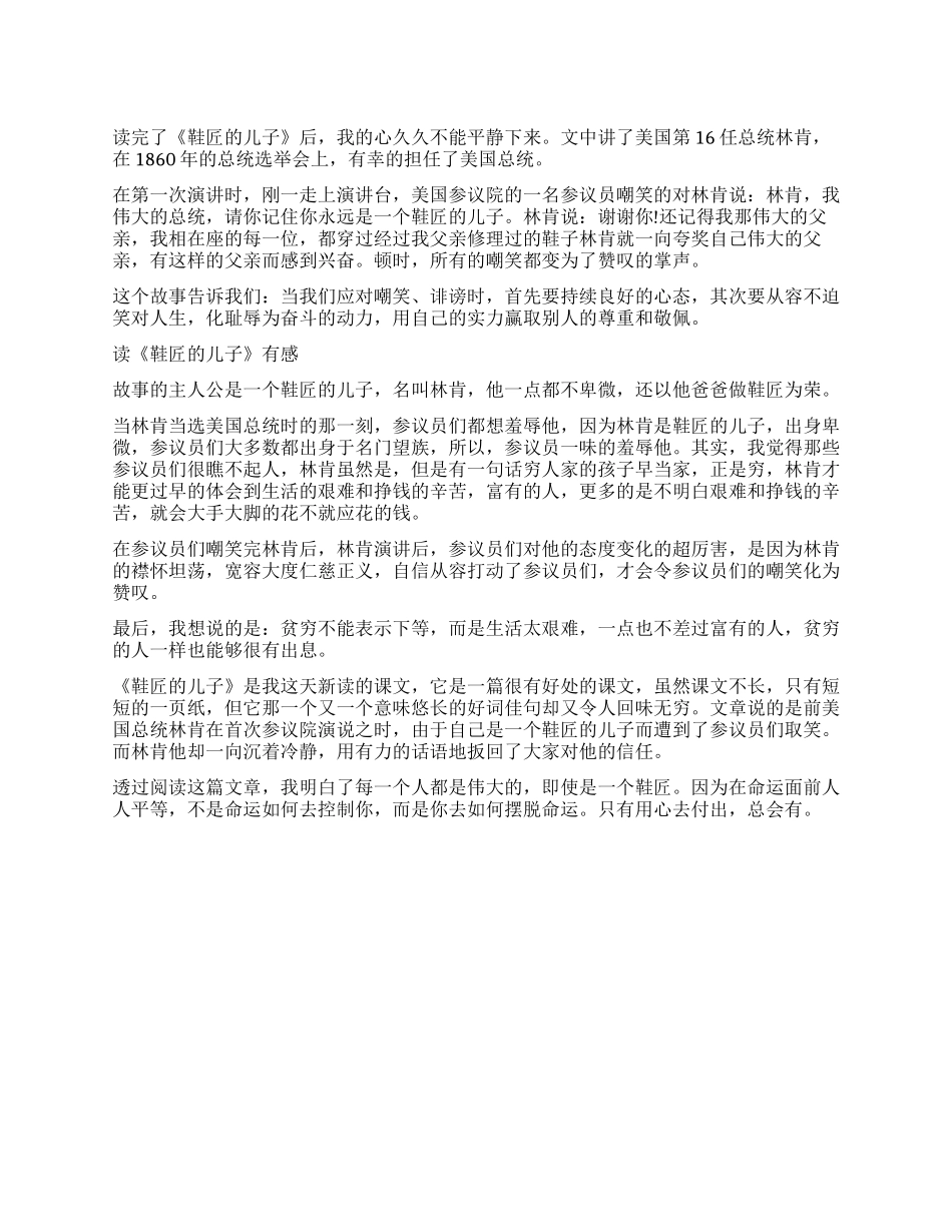 鞋匠的儿子读后感300字_第1页