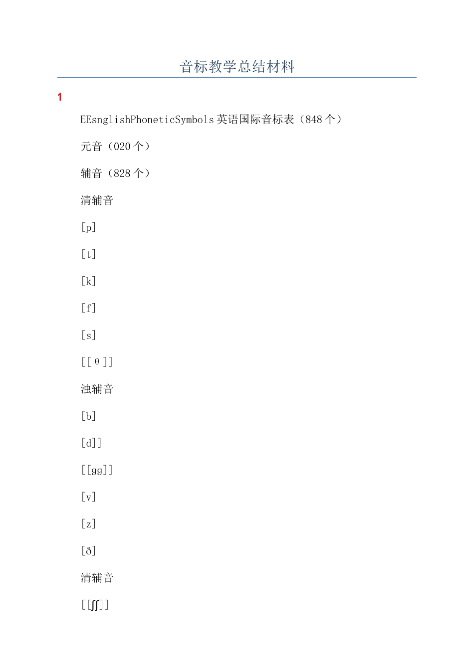 音标教学总结材料_第1页