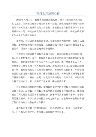 顶岗实习培训心得