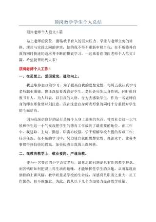 顶岗教学学生个人总结