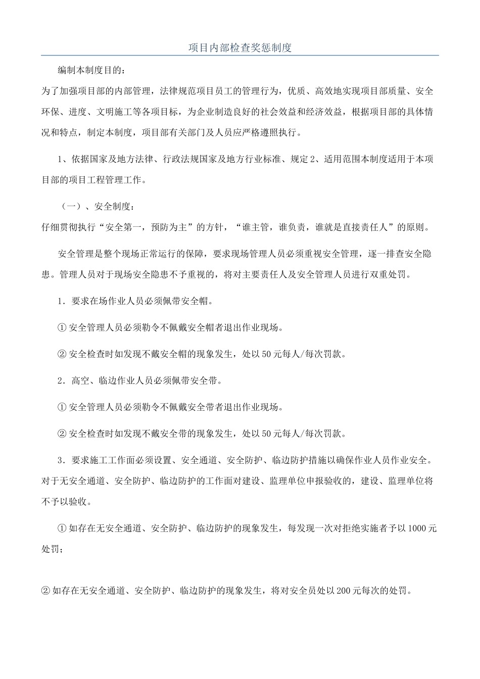 项目内部检查奖惩制度_第1页