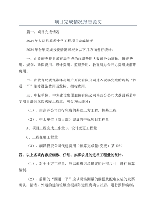 项目完成情况报告范文