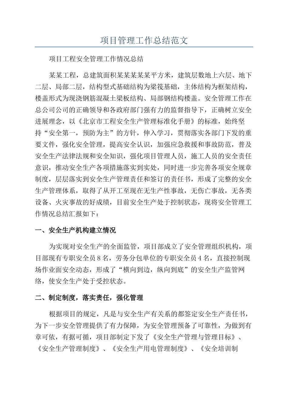 项目管理工作总结范文_第1页