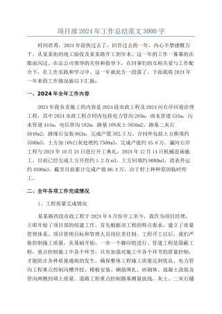 项目部2024年工作总结范文3000字
