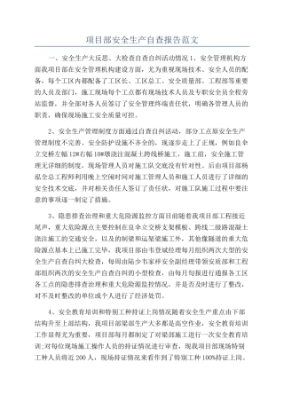 项目部安全生产自查报告范文