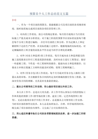 预算员个人工作总结范文五篇