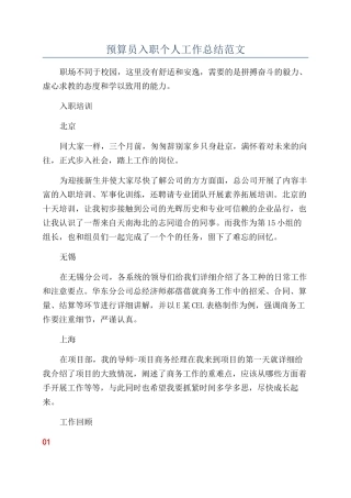 预算员入职个人工作总结范文