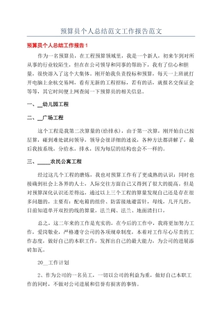 预算员个人总结范文工作报告范文