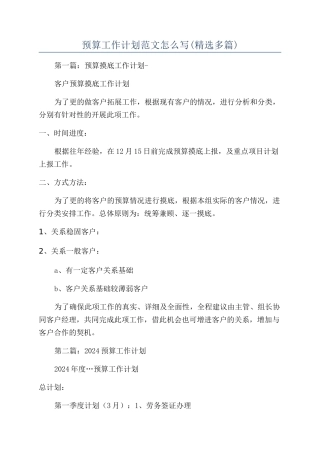 预算工作计划范文怎么写