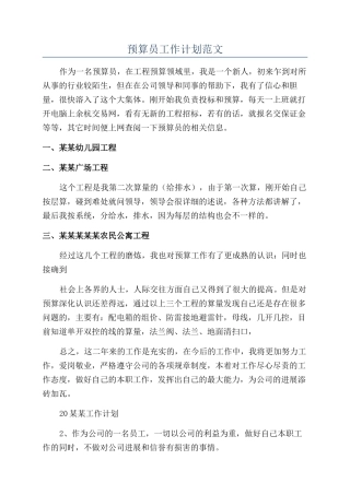 预算员工作计划范文