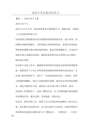 风控专员自我评价范文