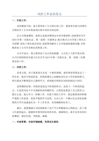 风控工作总结范文