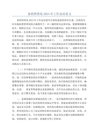 食药所药化2024年工作总结范文