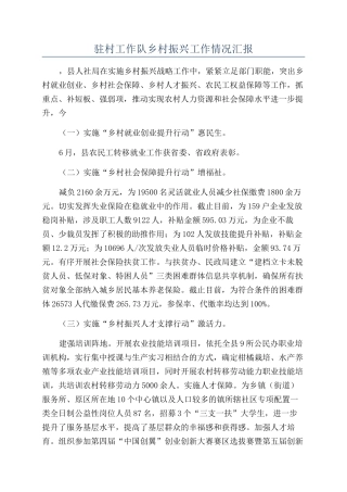 驻村工作队乡村振兴工作情况汇报