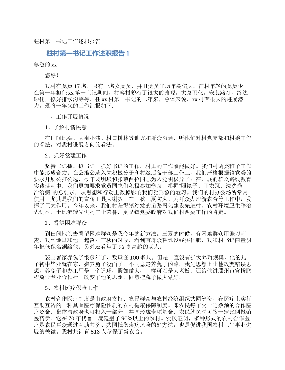 驻村第一书记工作述职报告_第1页