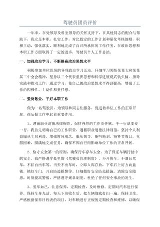 驾驶员团员评价