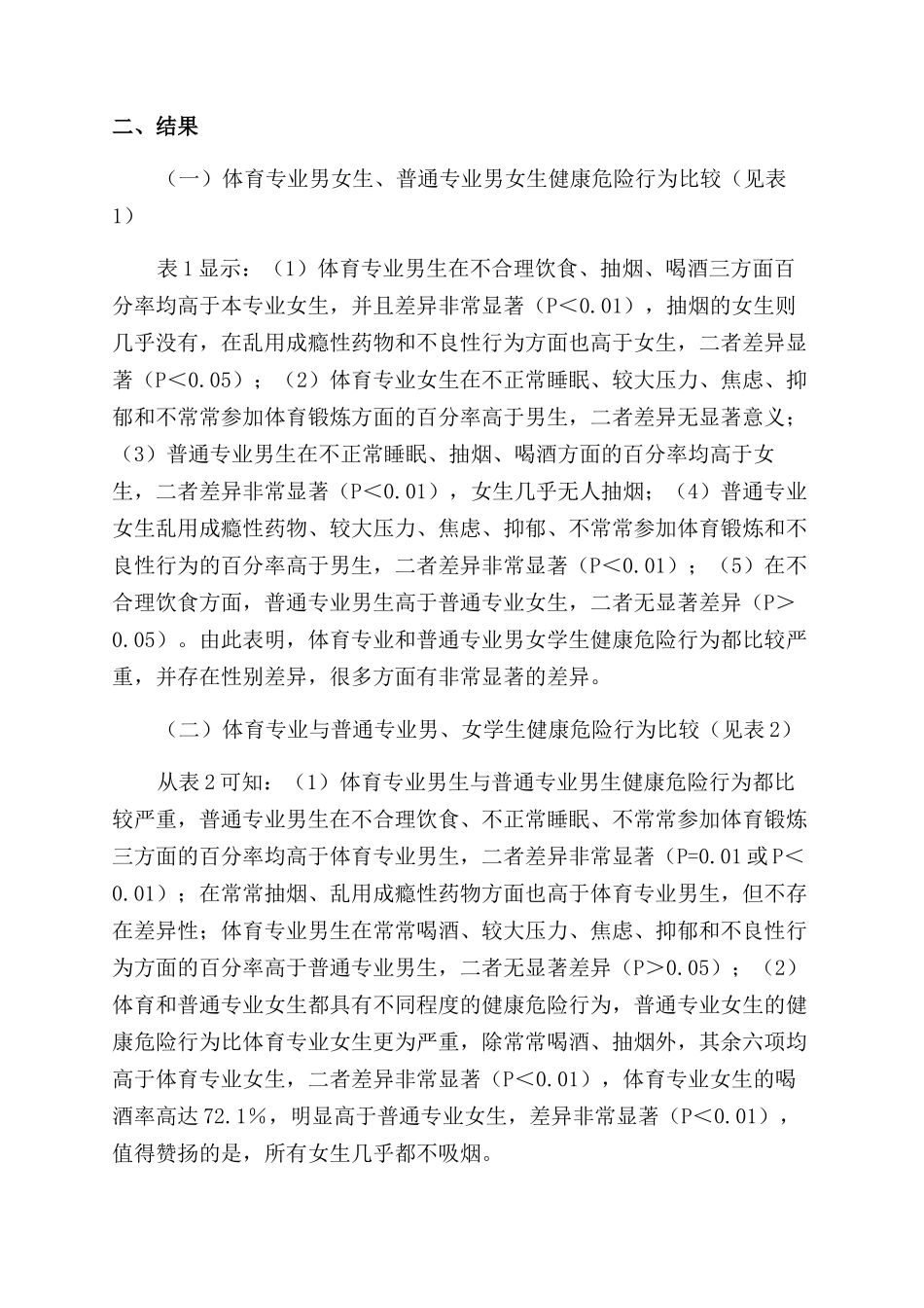 高专院校大学生健康危险行为的现状分析_第2页
