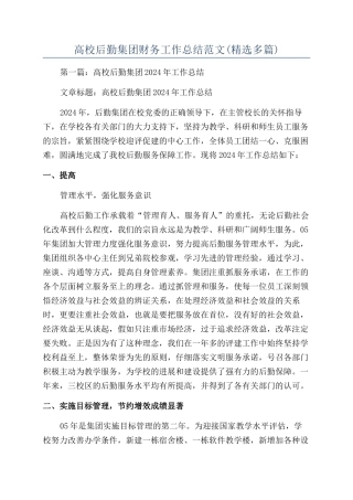 高校后勤集团财务工作总结范文