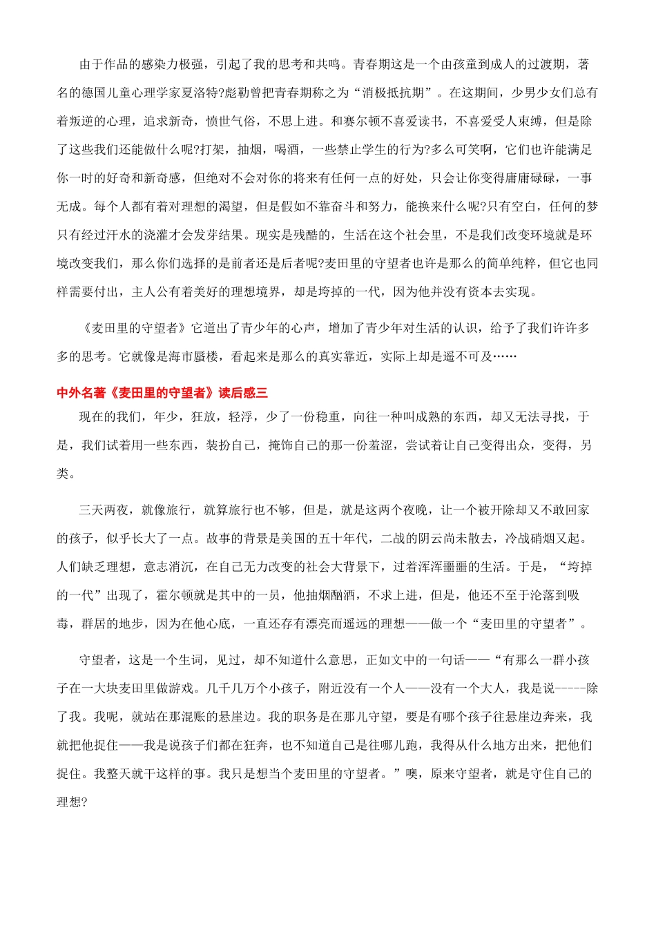 麦田里的守望者2000字读后感_第2页