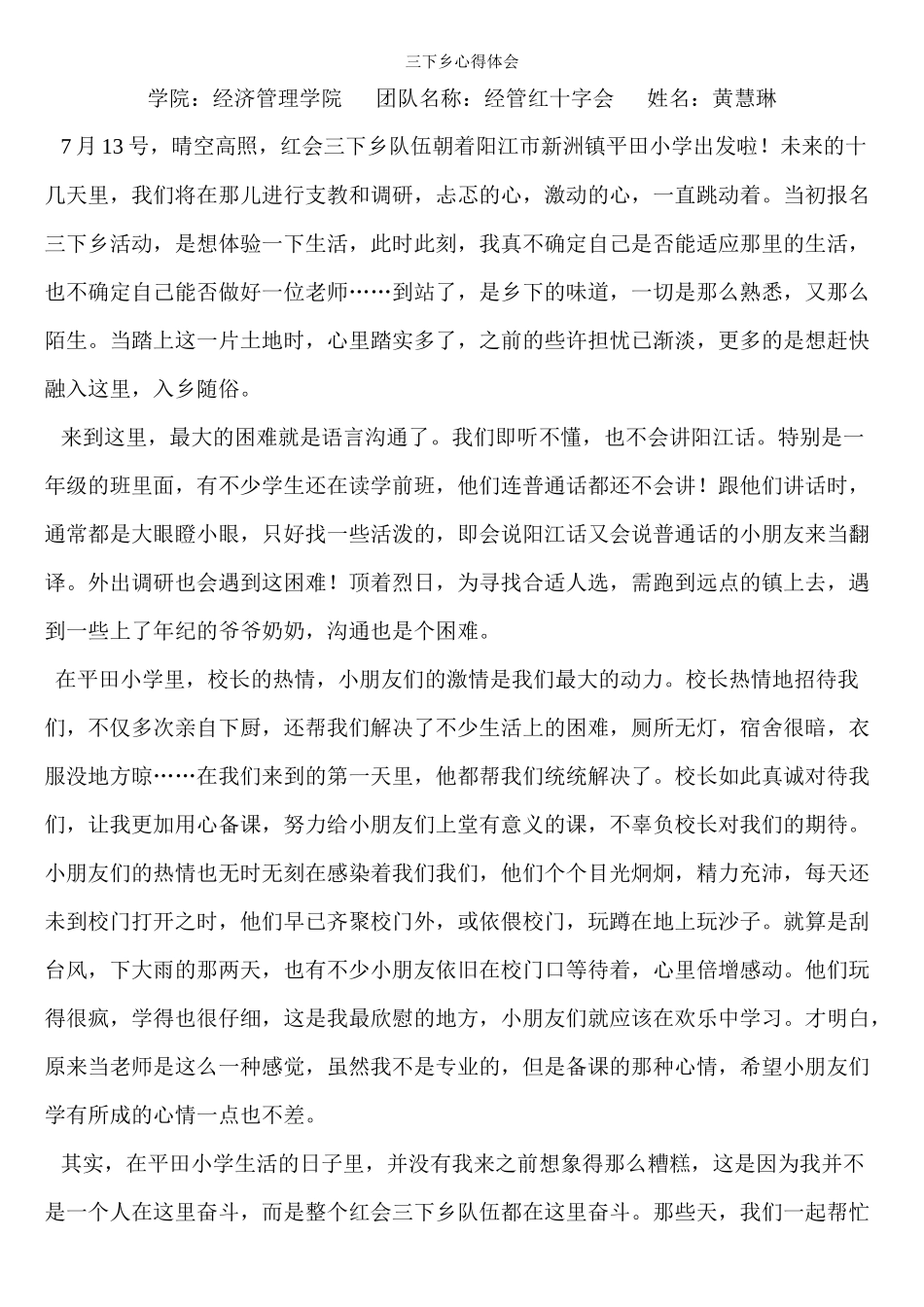 黄慧琳-三下乡总结_第1页