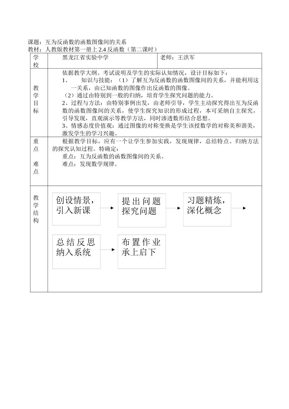黑龙江--互为反函数的函数图象间的关系_第1页