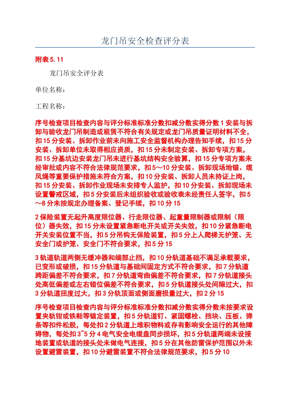 龙门吊安全检查评分表_第1页