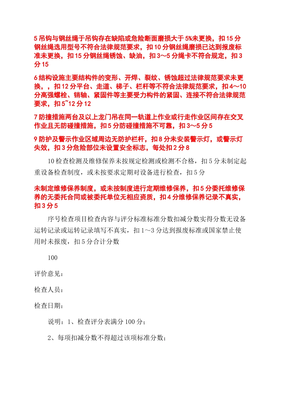 龙门吊安全检查评分表_第2页