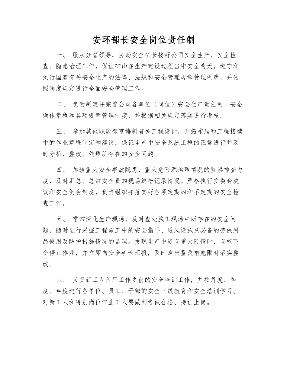 安环部长安全岗位责任制_第1页