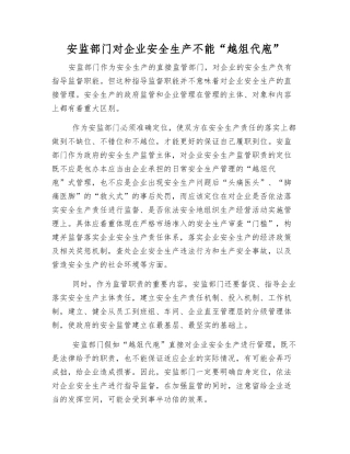 安监部门对企业安全生产不能“越俎代庖”