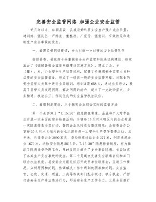 完善安全监管网络-加强企业安全监管
