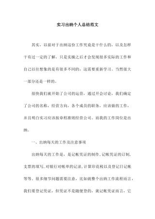实习出纳个人总结范文