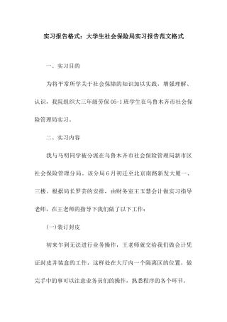 实习报告格式大学生社会保险局实习报告范文格式