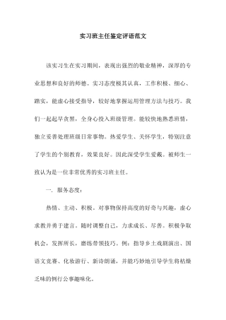 实习班主任鉴定评语范文