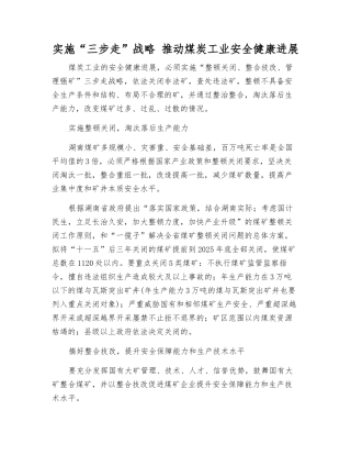 实施“三步走”战略-推动煤炭工业安全健康发展