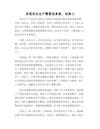 实现安全生产需要动真格、动真心