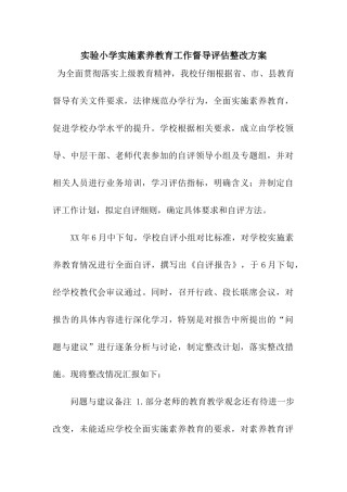 实验小学实施素质教育工作督导评估整改方案