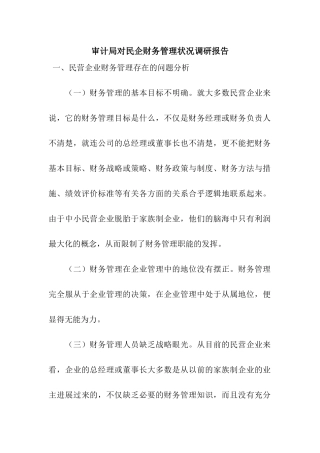 审计局对民企财务管理状况调研报告